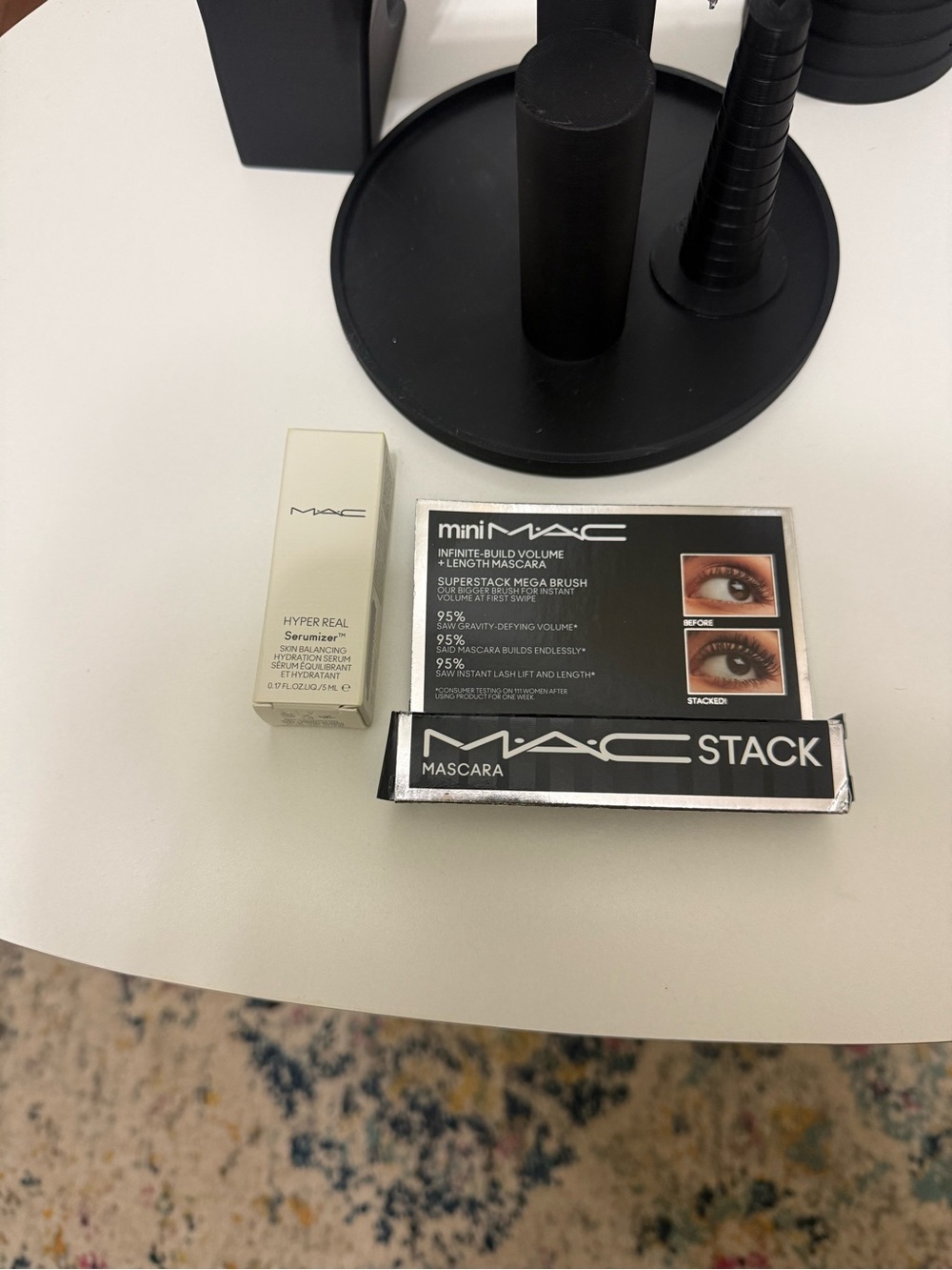 MAC Cosmetics Mascara Stack & Mini Hyper Real Serum in Black and White Packaging